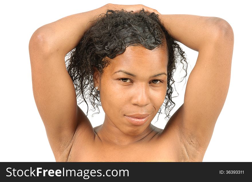 Beautiful African American woman isolated over white. Beautiful African American woman isolated over white