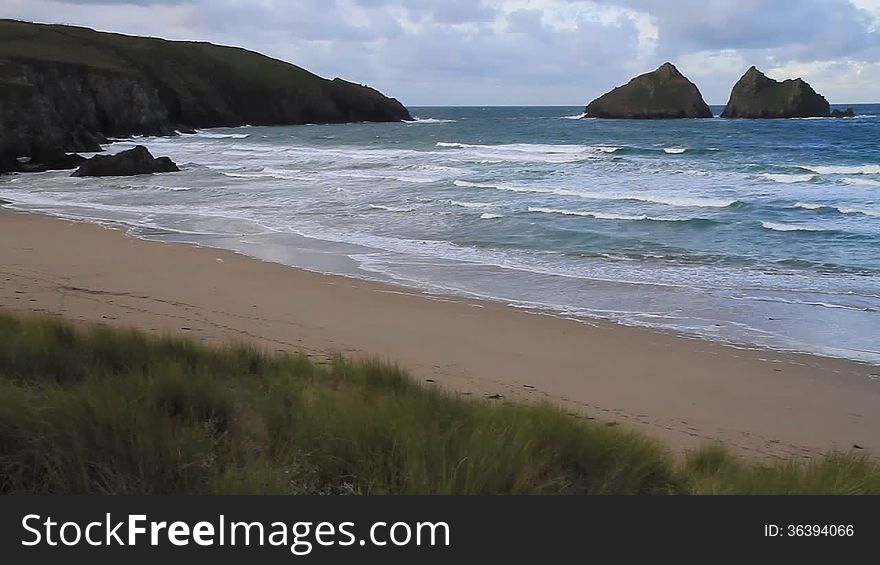 Waves On The Beach Holywell Bay Cornwall England Near Newquay