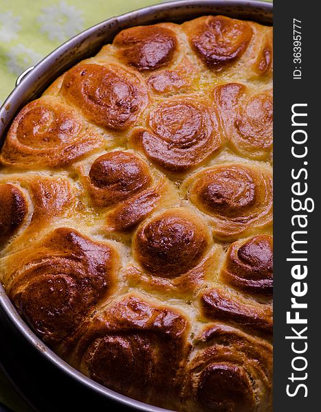 Baked cinnamon bread close-up