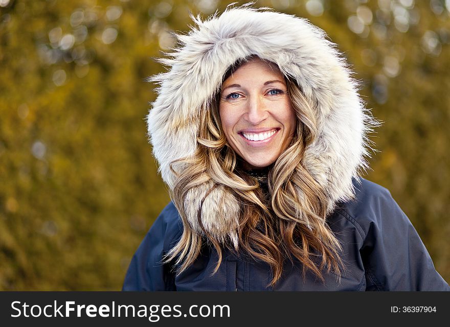 Woman Enjoying Winter In The Wood