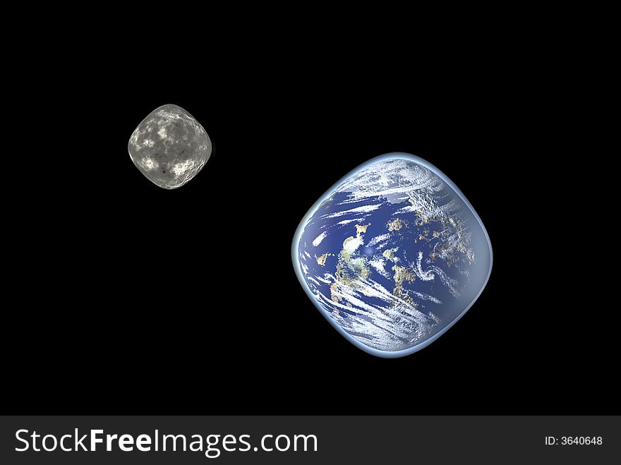 Illustration of Earth and Moon in square representation. Illustration of Earth and Moon in square representation