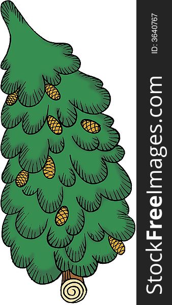 Green fir-tree with yellow cones. Green fir-tree with yellow cones