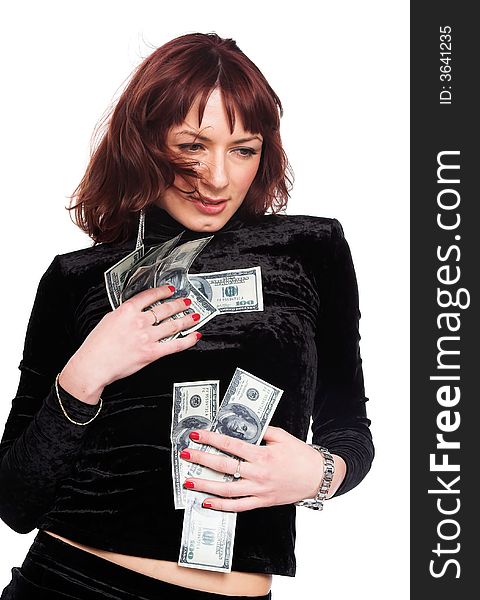 A series of photos about the woman and money. A series of photos about the woman and money