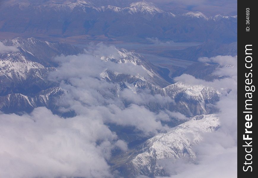 The aerial view of Southern Alps, New Zealand