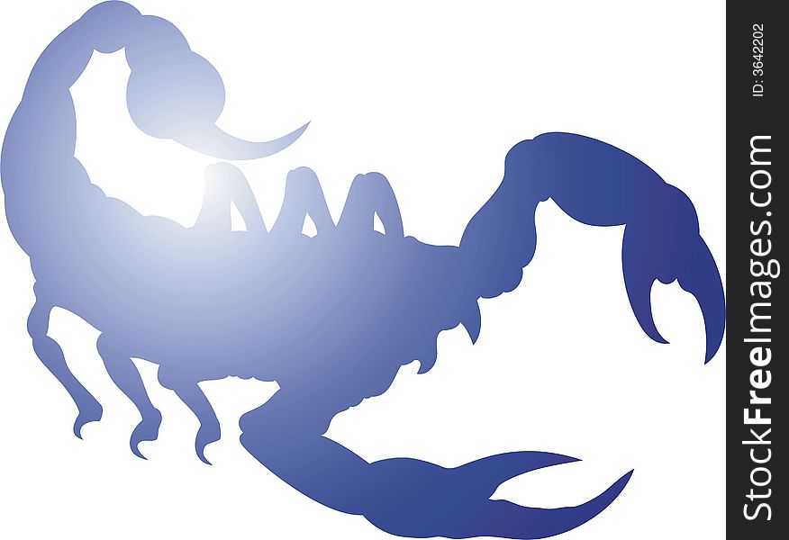 Icon of blue color with the image of a scorpion