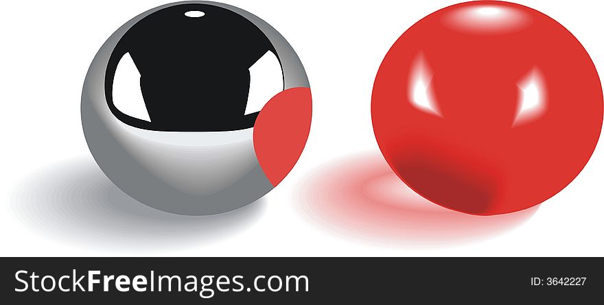 Chromeplated and red glass balls. Chromeplated and red glass balls
