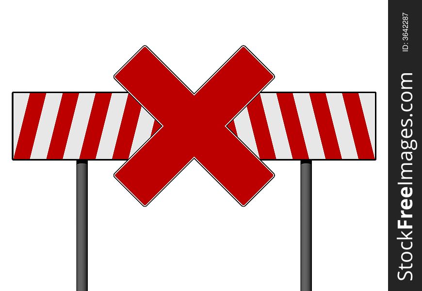 Warning sign with red and white lines isolated on a white background