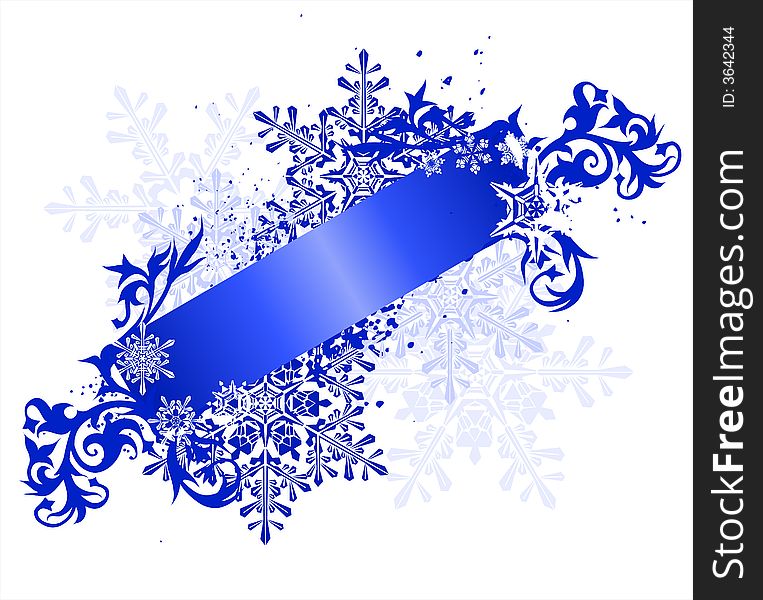 Blue ribbon, floral patterns and snowflakes. Blue ribbon, floral patterns and snowflakes