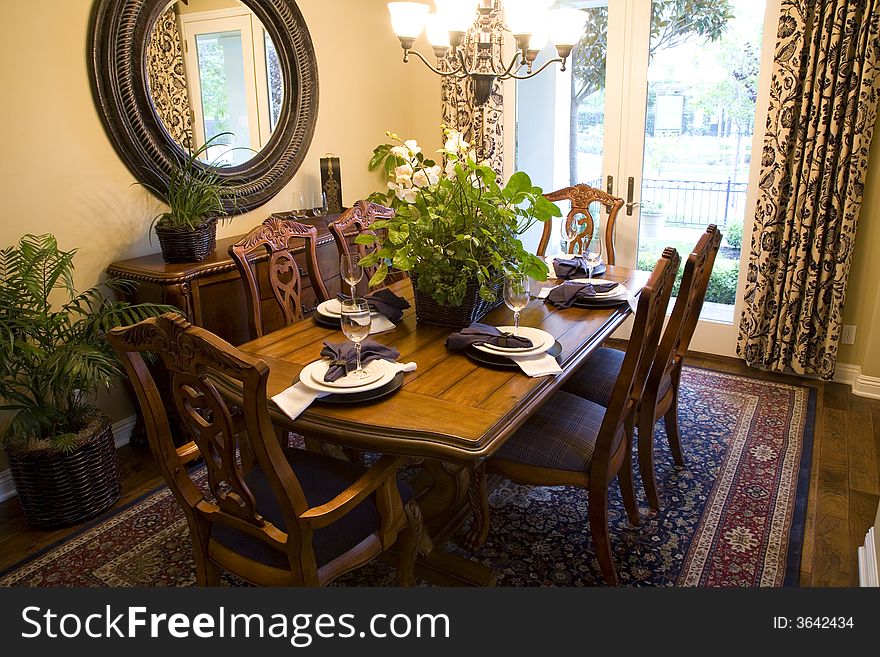 Festive dining table with luxurious accessories and decor. Festive dining table with luxurious accessories and decor.
