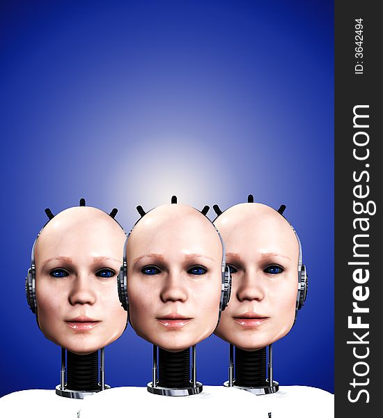 An image of a few heads of technologically cloned robotic women who have been duplicated, it would make a interesting background. An image of a few heads of technologically cloned robotic women who have been duplicated, it would make a interesting background.