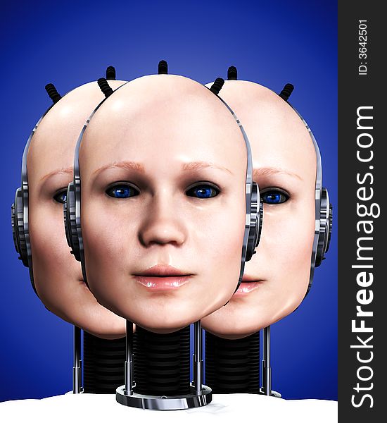 An image of a few heads of technologically cloned robotic women who have been duplicated, it would make a interesting background. An image of a few heads of technologically cloned robotic women who have been duplicated, it would make a interesting background.