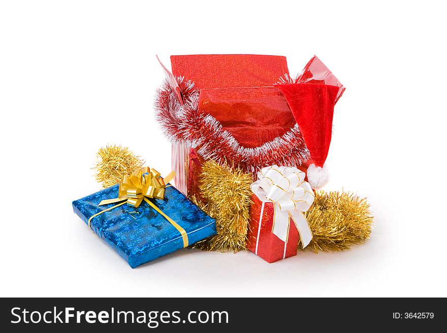 Decorated red christmas box with gifts