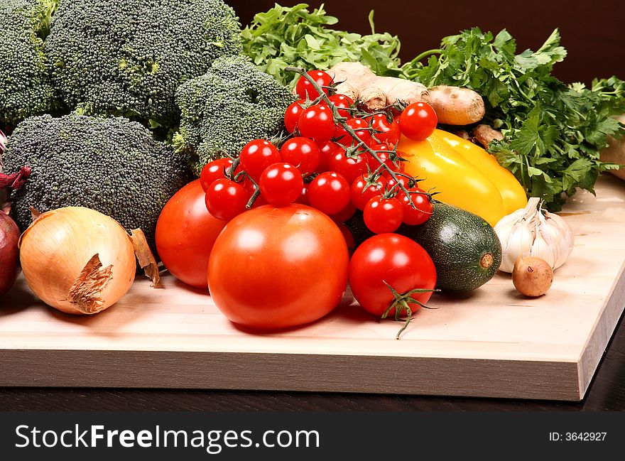 Set of different vegetables: tomatoes, paprika, ginger