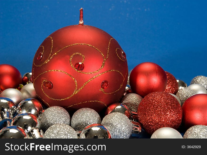 Big christmas candle globe with golden decorations. Big christmas candle globe with golden decorations