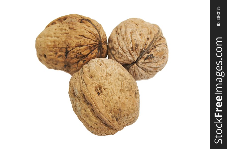 Three nuts isolated on white background