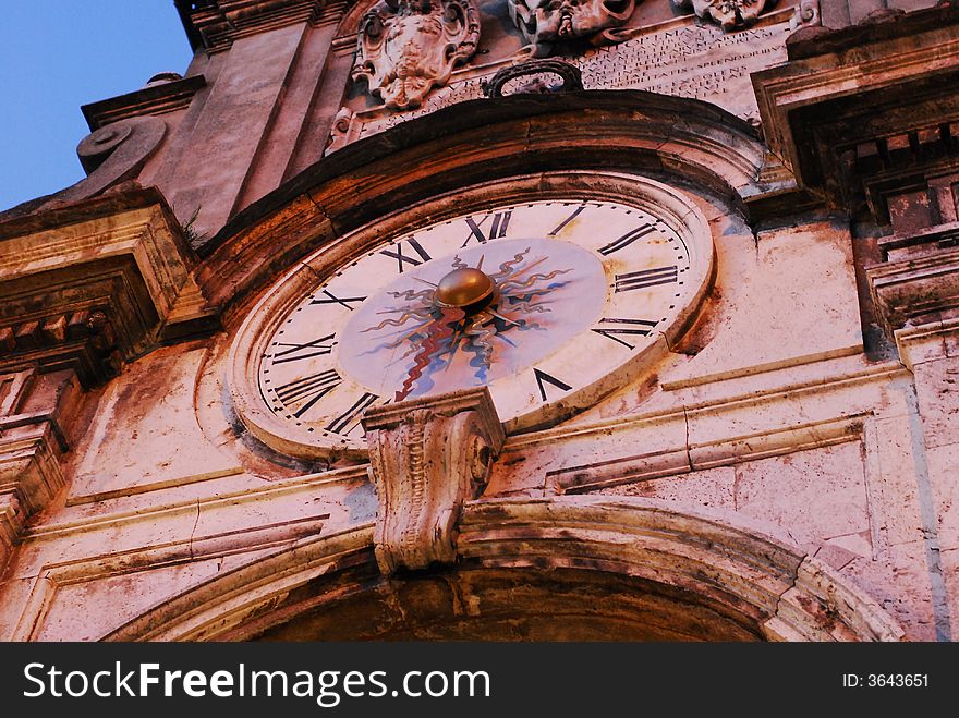 Old tower clock in Spoleto, Italy. Old tower clock in Spoleto, Italy