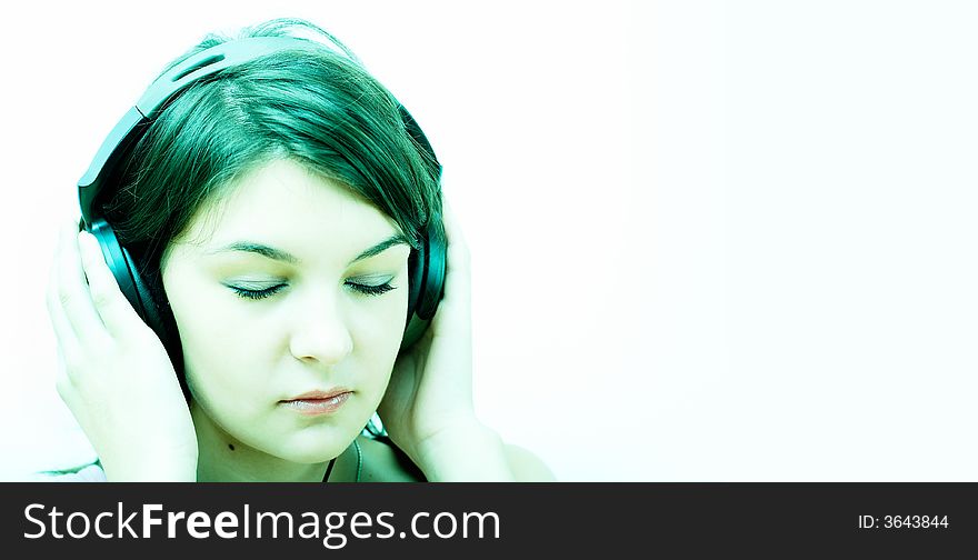 High-Key portrait of a Girl with headphones. High-Key portrait of a Girl with headphones