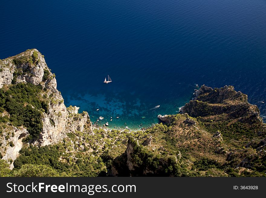 Yacht Moored Off The Coast Of Capri