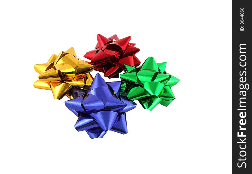 Four christmas bow on the light background. Clipping path.