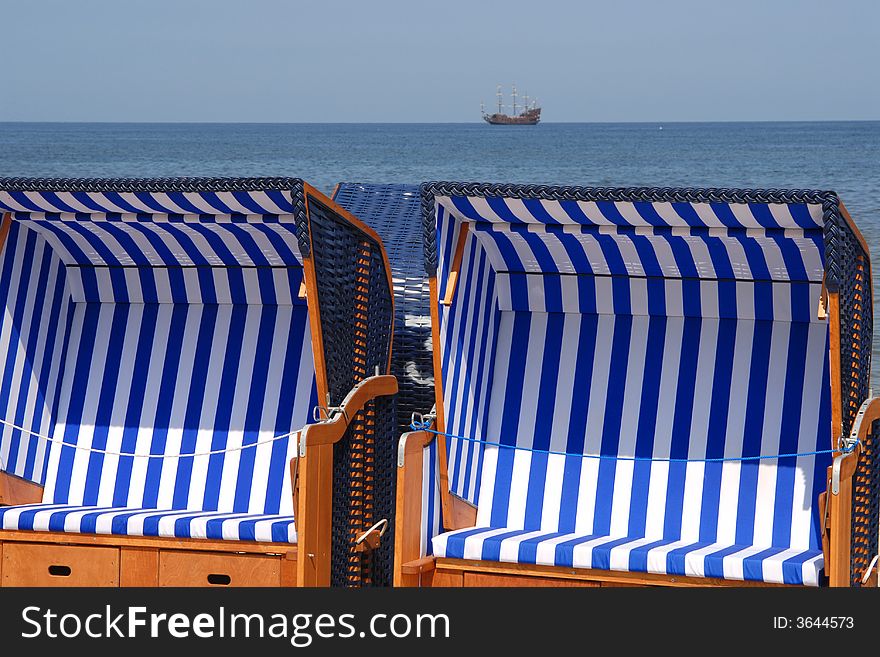 Basket chairs at the beach. Basket chairs at the beach