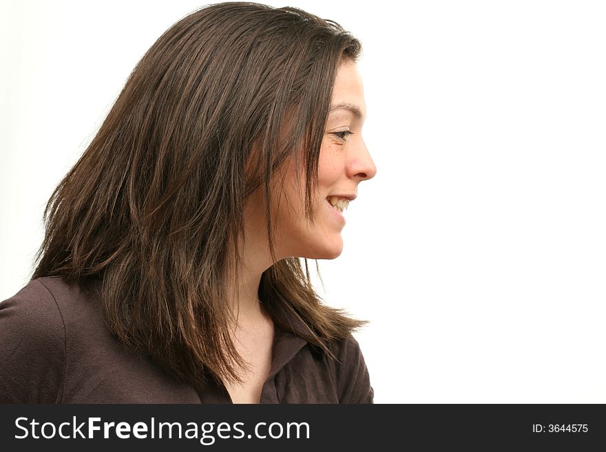 Smiling woman isolated over white