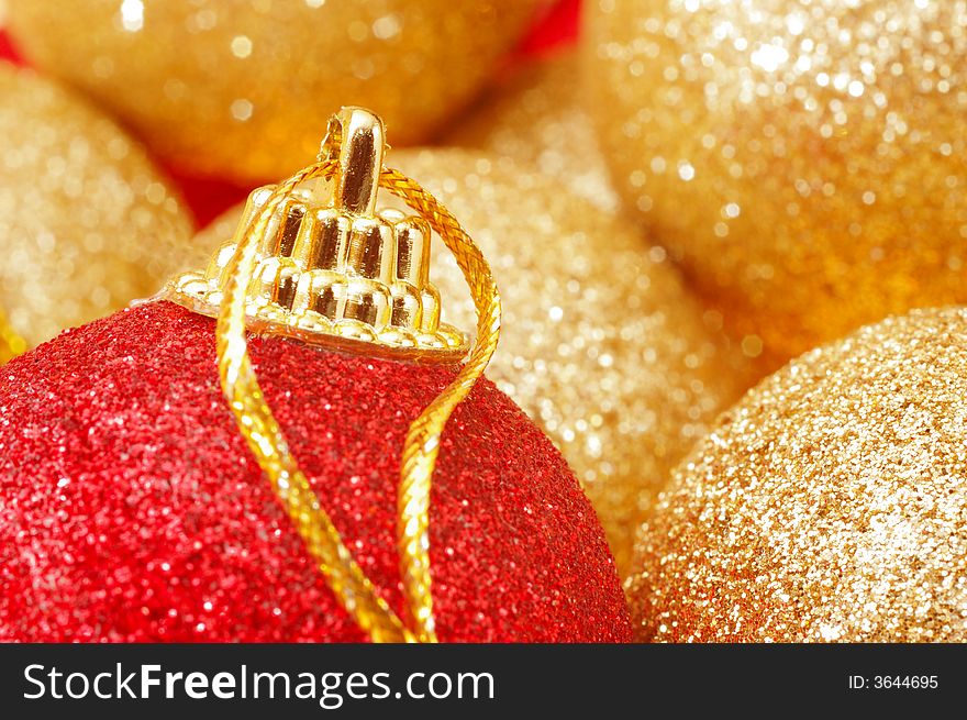 Close up of decorated Christmas tree balls