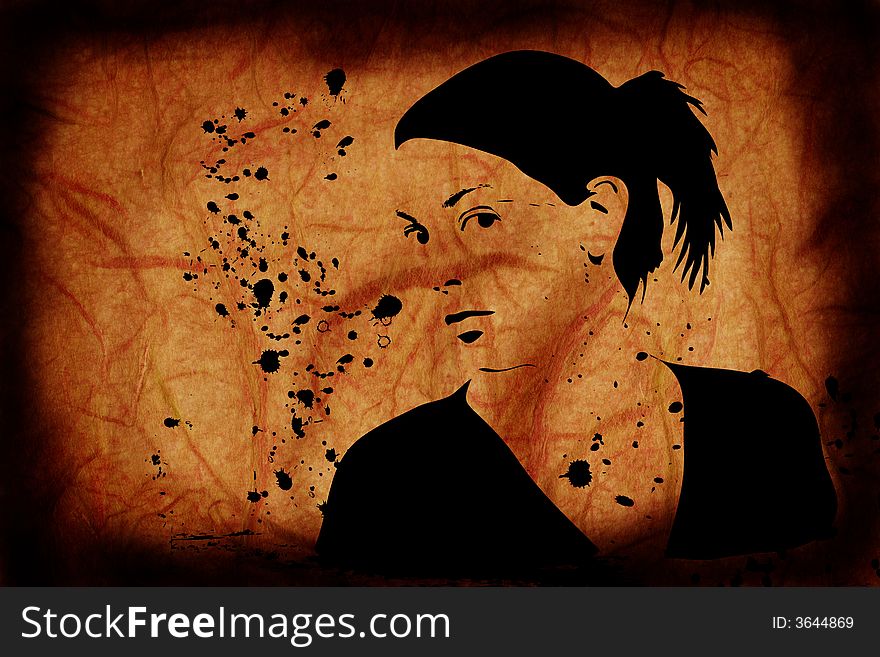 Hand drawn silhouette of a woman, grunge style