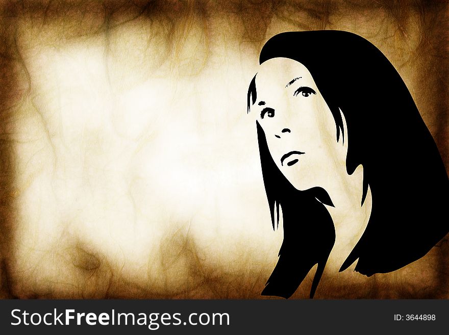 Hand drawn silhouette of a woman, grunge style
