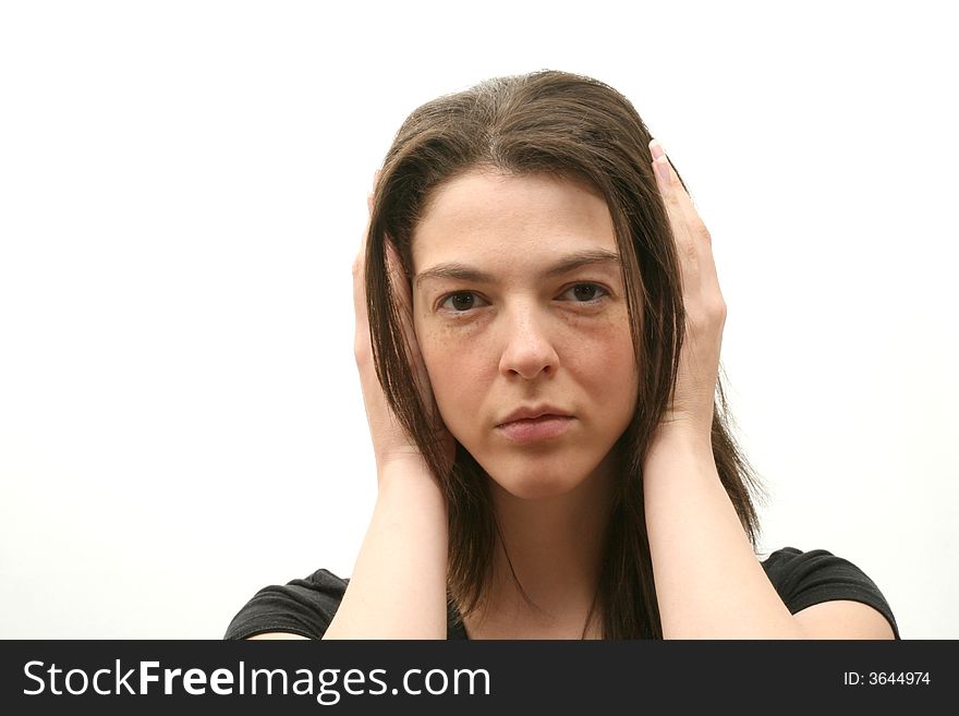 Young woman isolated over white background