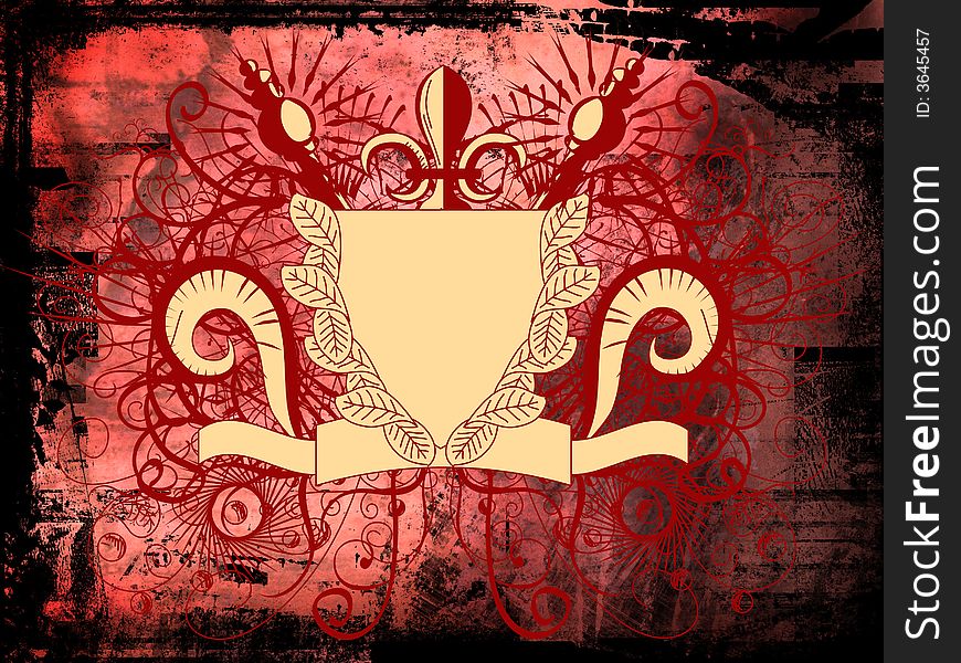 Grunge style border with ornate decoration