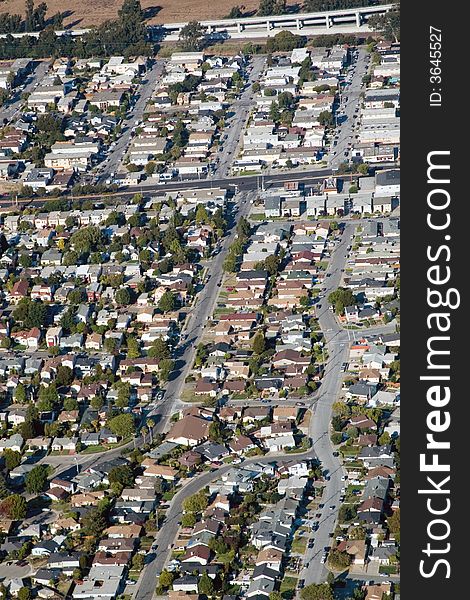 Aerial view of residential urban sprawl in southern California