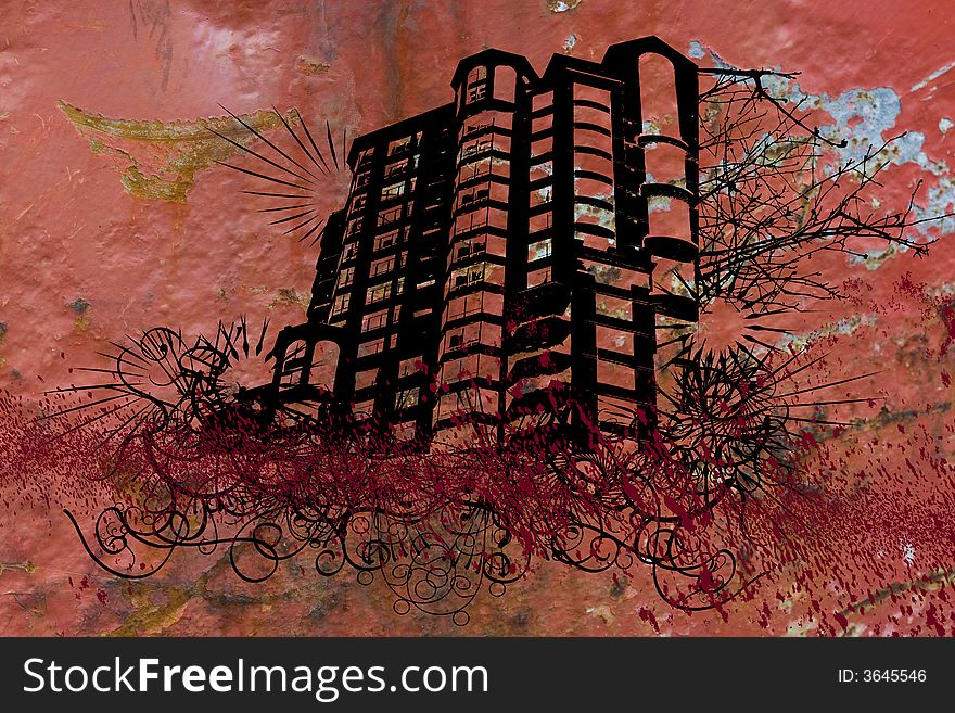 Grunge style design of a building. Grunge style design of a building