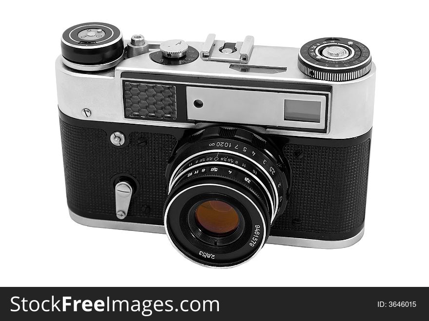 Vintage photocamera.Black and white photo