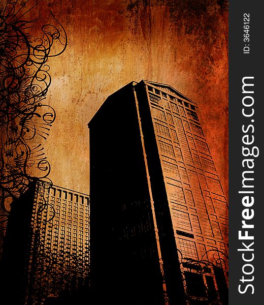 Grunge style background with corporate buildings. Grunge style background with corporate buildings