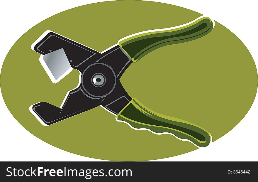 Illustration of cutting pliers in greenery