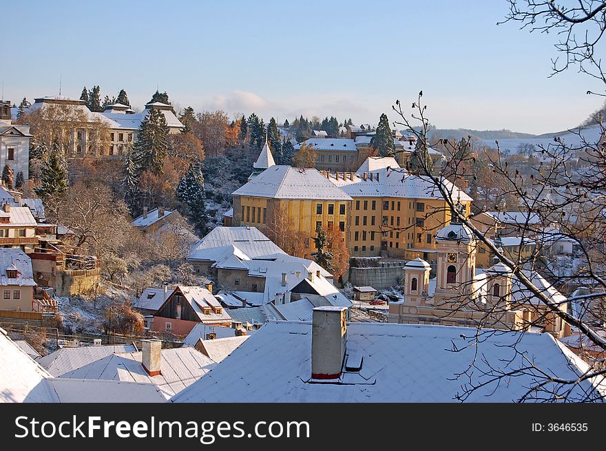 View on a small city in winter. View on a small city in winter