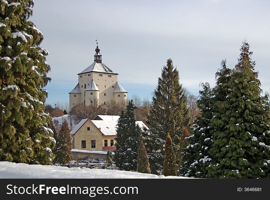 View on a castle in a winter scenery