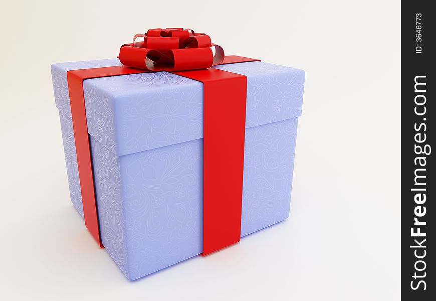 Purple box in red ribbon. Purple box in red ribbon