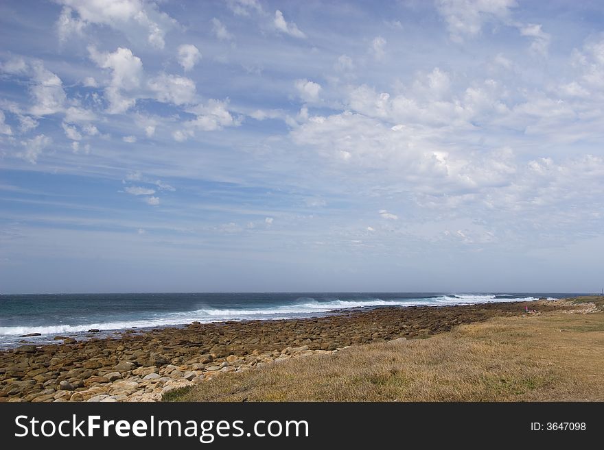 St Francis Bay coastline, South Africa with cloud and sea. St Francis Bay coastline, South Africa with cloud and sea