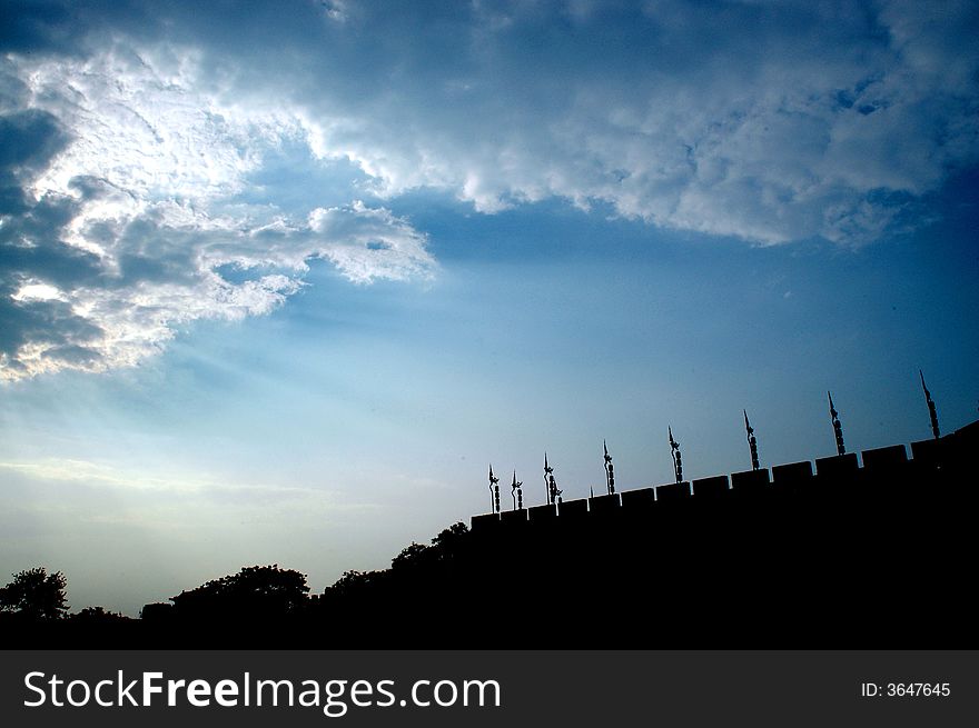 Xi'an ancient city wall around dusk.china. Xi'an ancient city wall around dusk.china.