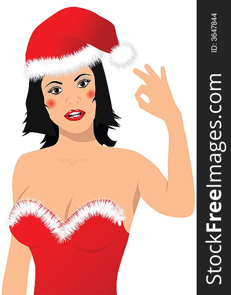 Vector Illustration of a beautiful christmas girl showing OK sign. Vector Illustration of a beautiful christmas girl showing OK sign