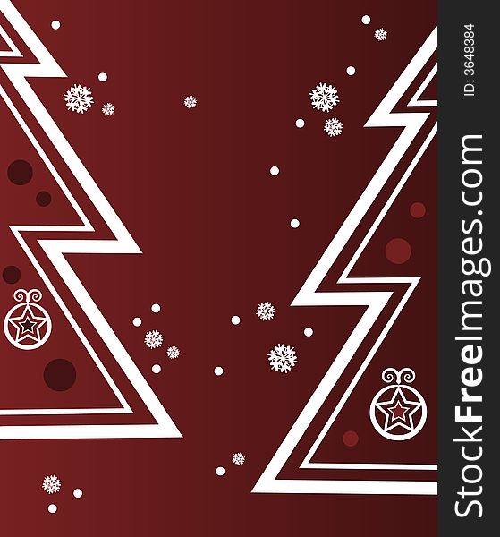 Christmas ornaments and simple tree shapes on red background. Christmas ornaments and simple tree shapes on red background