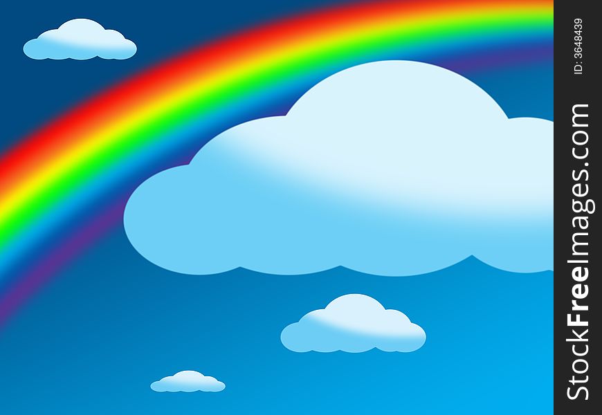 Rainbow and clouds on a background of the blue sky
