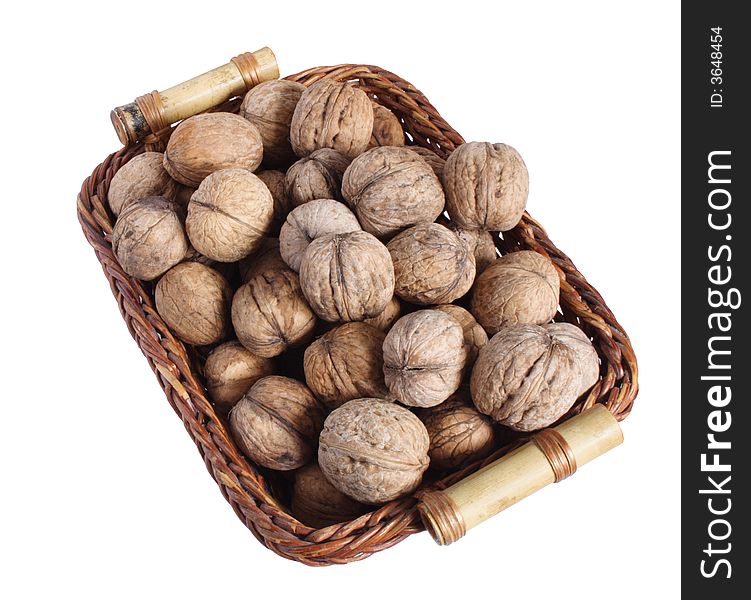 Nuts in a wooden small basket