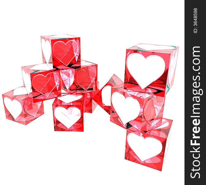 Translucent red boxes decorated for Valentines  Day. Translucent red boxes decorated for Valentines  Day.
