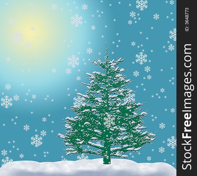 Background for a christmas congratulation. A snowfall and a fur-tree. Background for a christmas congratulation. A snowfall and a fur-tree.