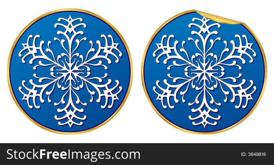 Snowflake round sticker normal and peeling version. Snowflake round sticker normal and peeling version