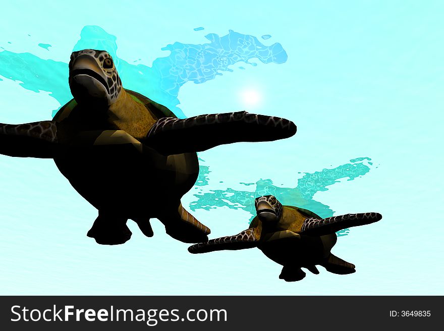 A 3 d render of a sea turtles