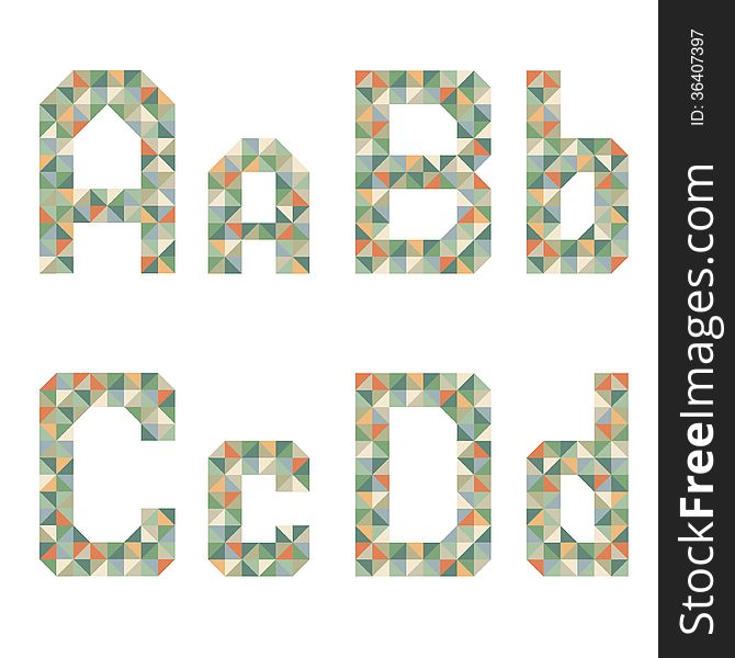 Green geometric style font, colorful letters. Green geometric style font, colorful letters.