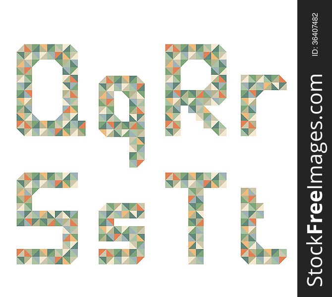 Green geometric style font, colorful vector letters.